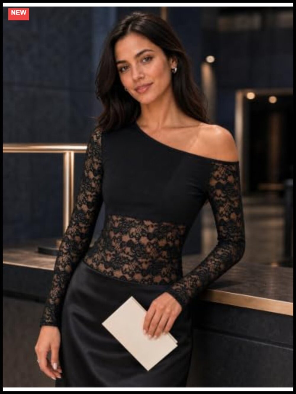 Lace Mesh Sheer Long Sleeve Off Shoulder Top Y2K Stretch - Picture 5 of 6